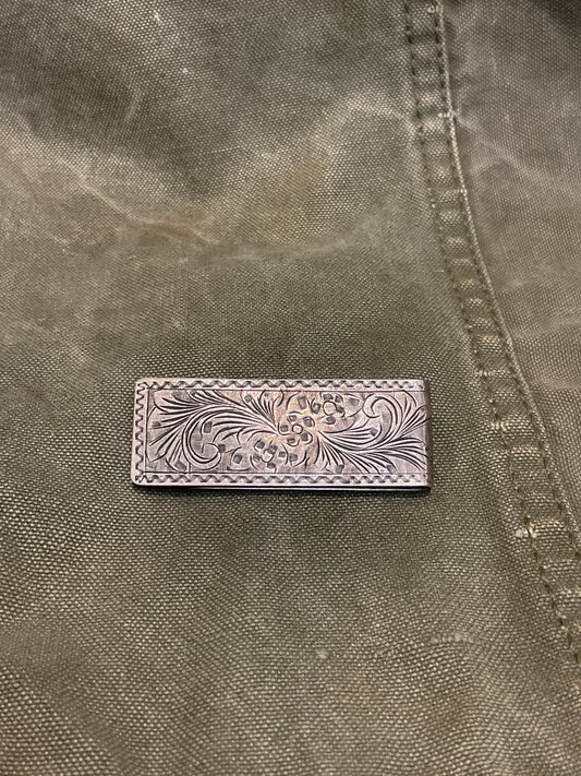 Sterling Silver Money Clip — Floral Scroll Engraving