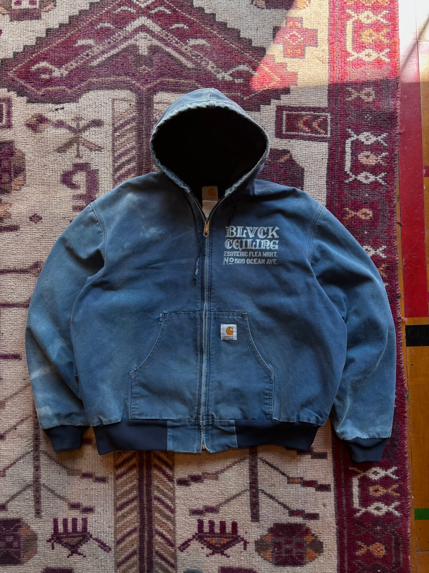 Vintage Royal Blue Hooded Carhartt Jacket (XL)