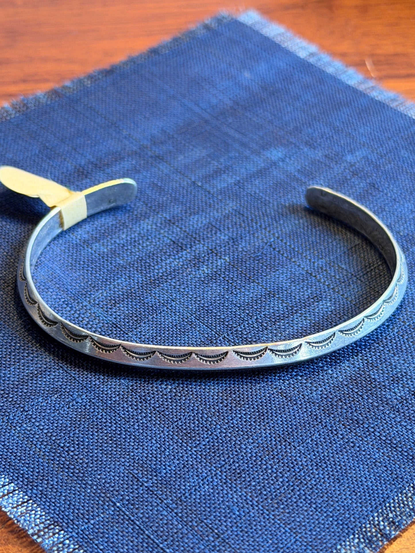 Vintage Navajo Half-Sun Stamped Sterling Cuff