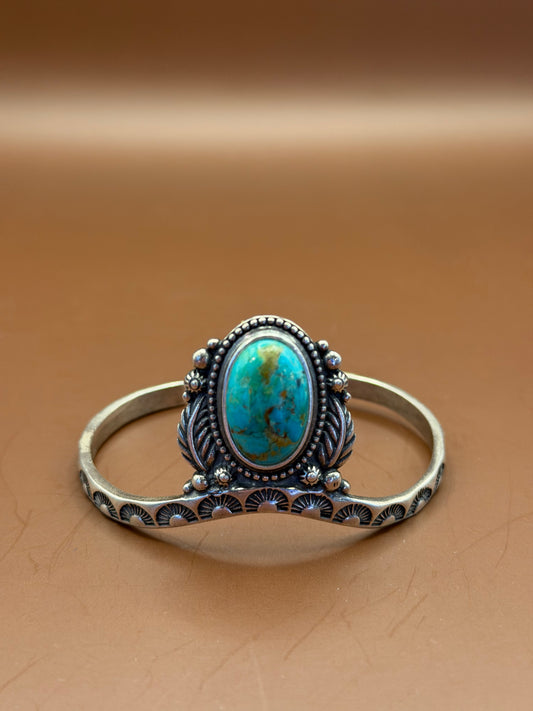 Turquoise Cuff with Scalloped Silver Edge