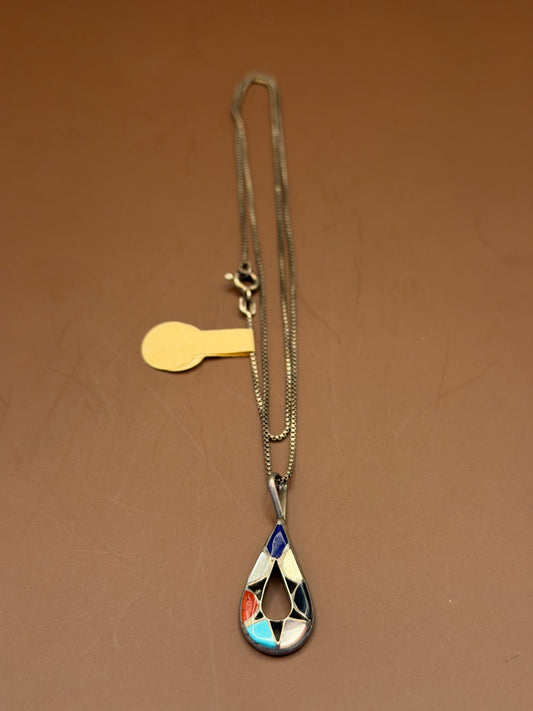 Teardrop Mosaic Inlay Pendant Necklace