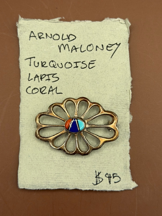 Arnold Maloney Turquoise, Lapis & Coral Pin