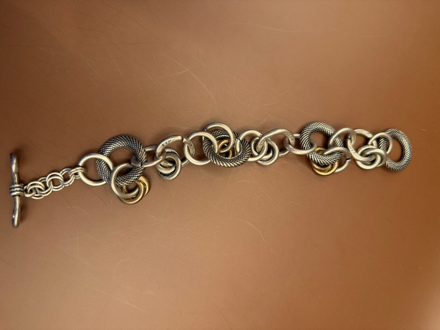 Textured Chain Link Bracelet, Sterling & Brass