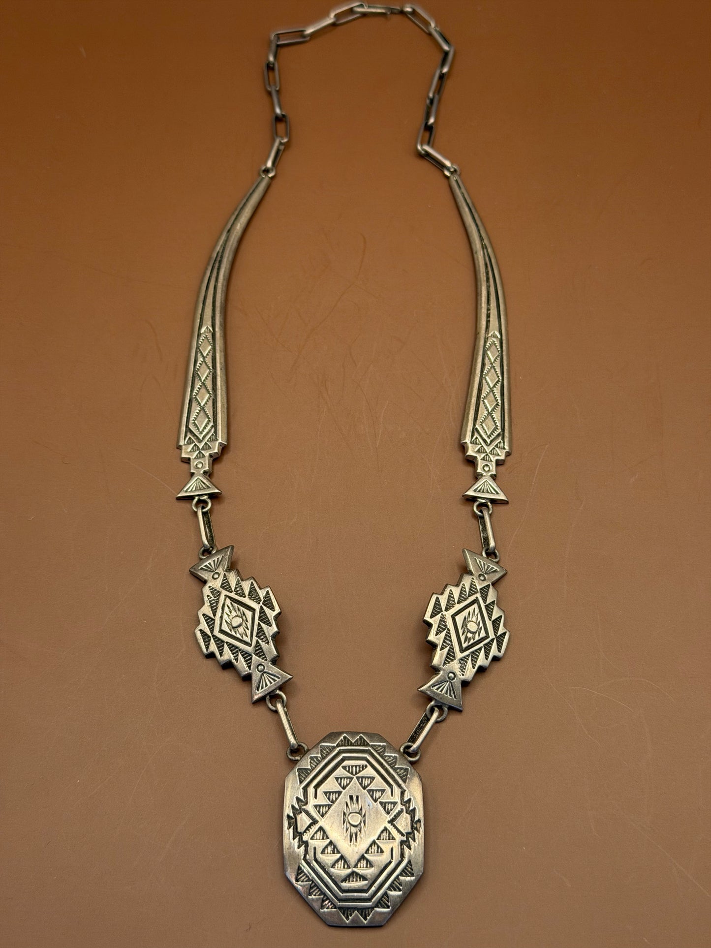Stamped Concho Necklace, Signed Yamer