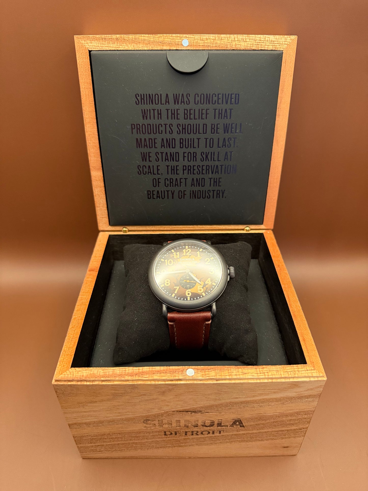 Shinola Runwell, Camo Dial -- Gunmetal & Leather 47mm