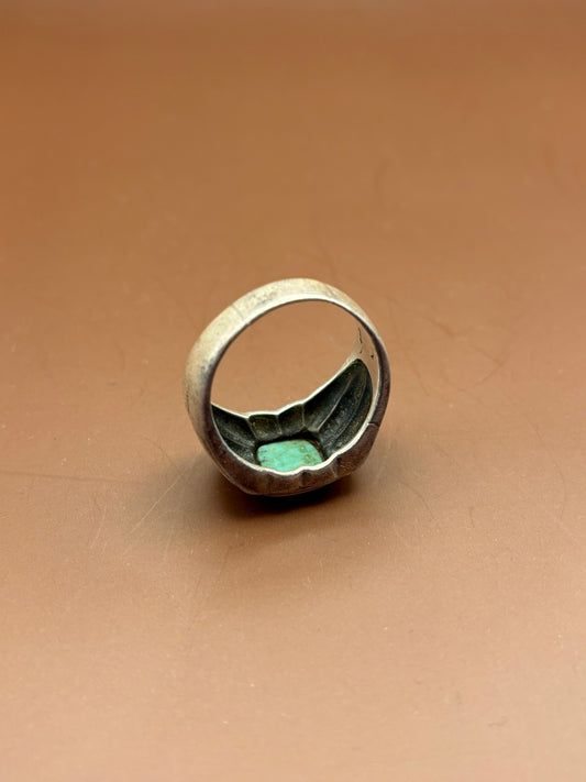 Vintage Southwestern Sterling Silver Chunky Oval Turquoise Signet Ring - Size 12.25