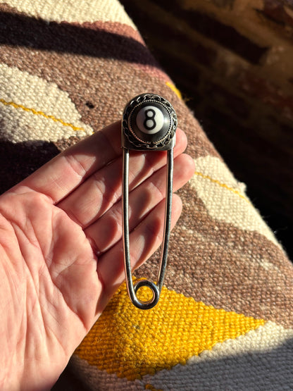 Hard Luck Silver 8 Ball Safety Pin