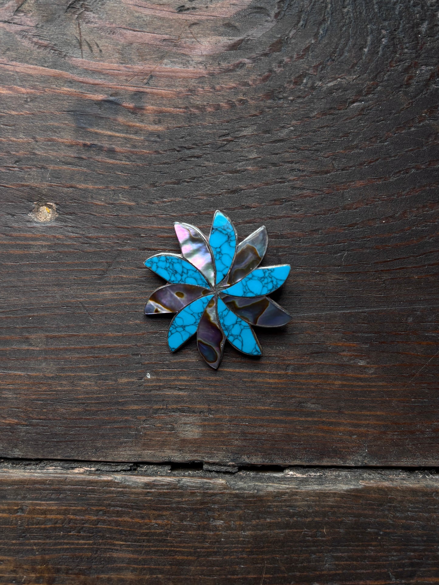Southwestern Spiral Turquoise Brooch — Vintage Silver