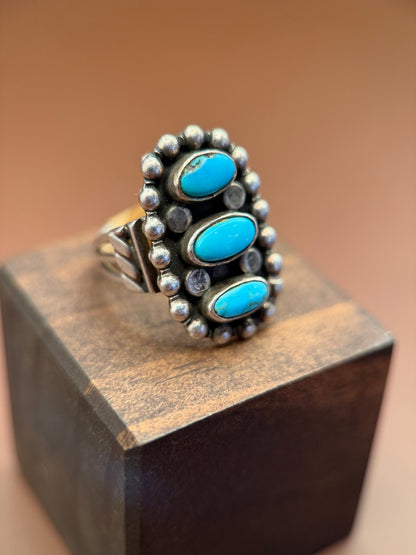 Three-Stone Turquoise Cluster Ring