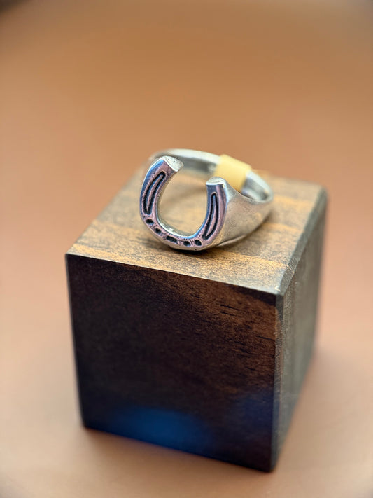 Hard Luck Silver Horseshoe Ring, size 10