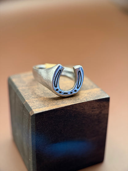 Hard Luck Silver Horseshoe Ring, size 10