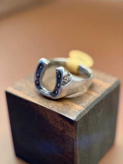 Lucky Horseshoe Ring, Hard Luck SIlver, size 11