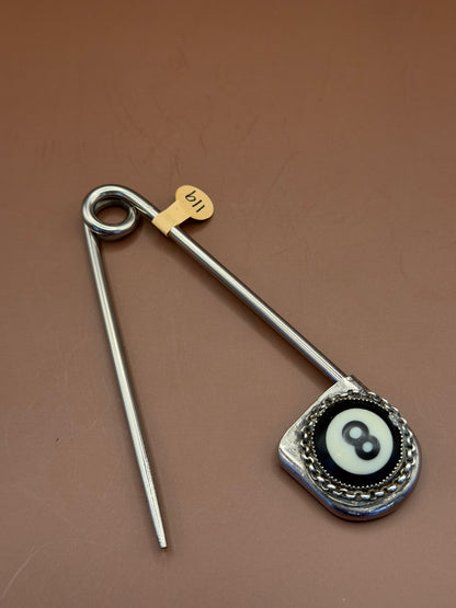 Eight Ball Sterling Stick Pin - Hard Luck Silver
