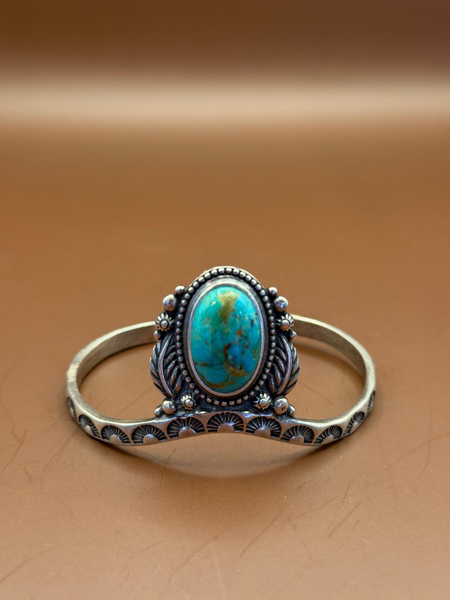 Turquoise Cuff with Scalloped Silver Edge