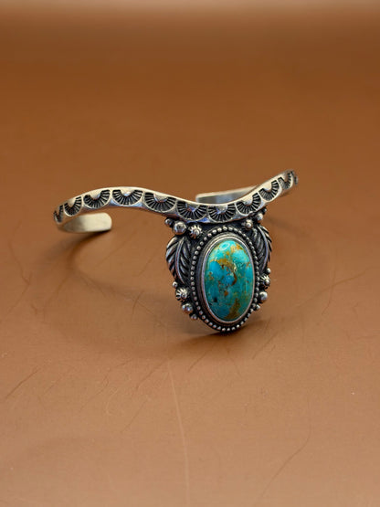 Turquoise Cuff with Scalloped Silver Edge