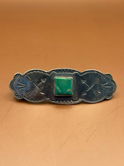 Stamped Silver & Turquoise Bar Pin