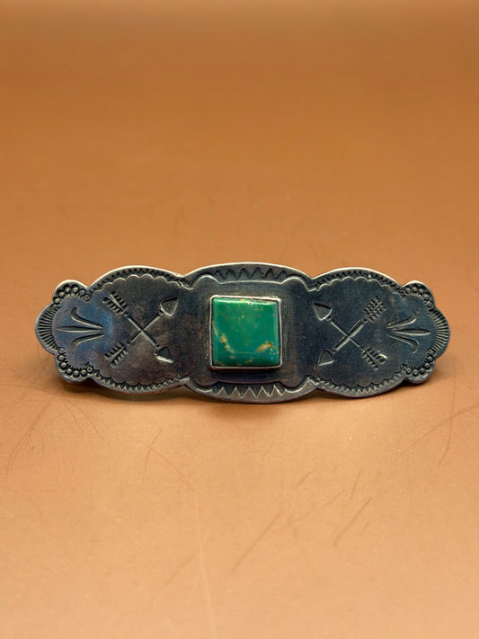 Stamped Silver & Turquoise Bar Pin