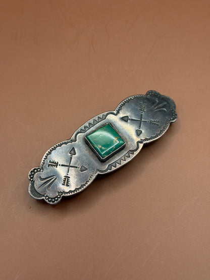 Stamped Silver & Turquoise Bar Pin
