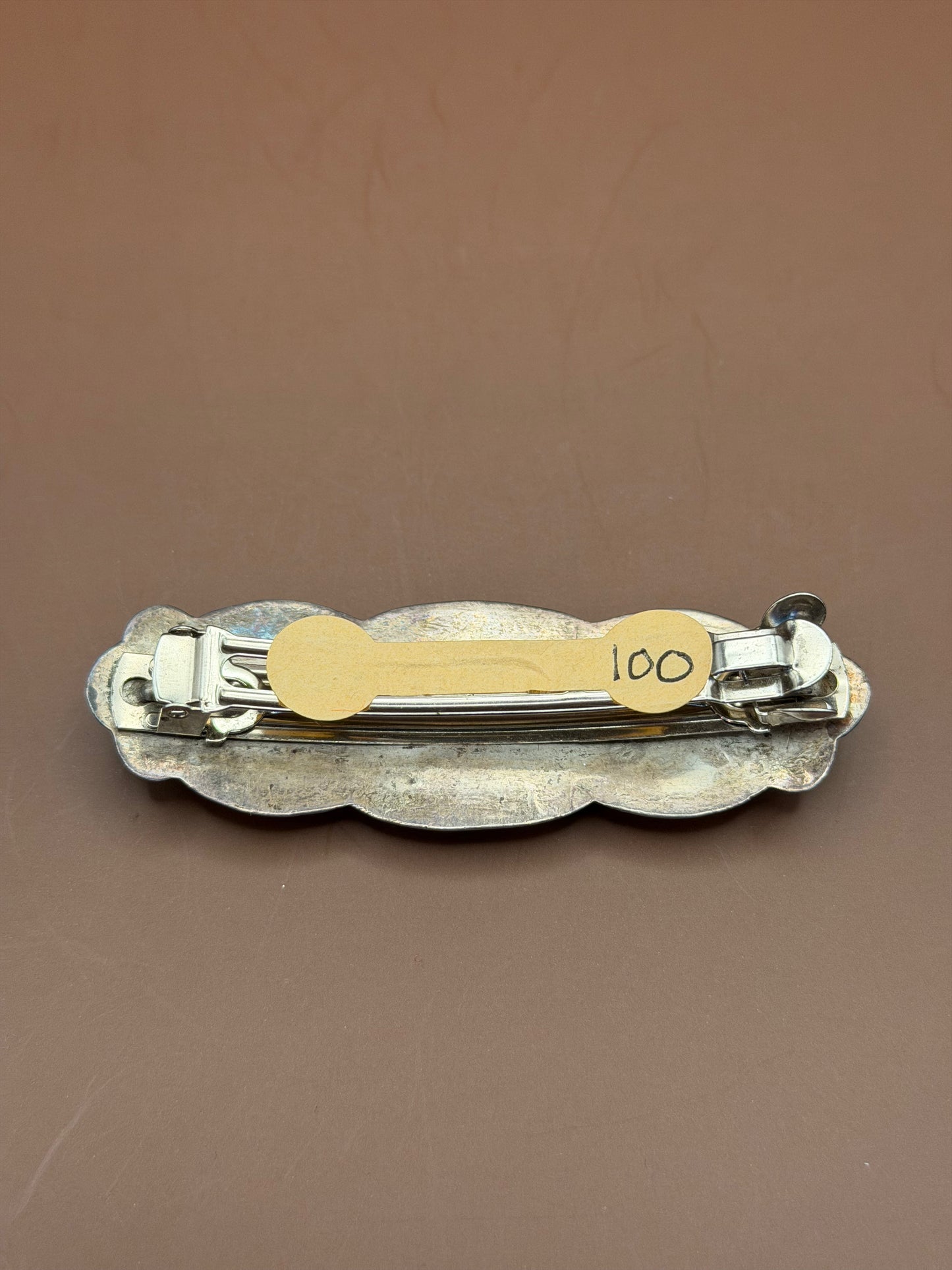 Stamped Silver & Turquoise Bar Pin