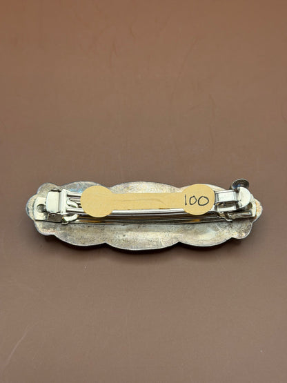 Stamped Silver & Turquoise Bar Pin