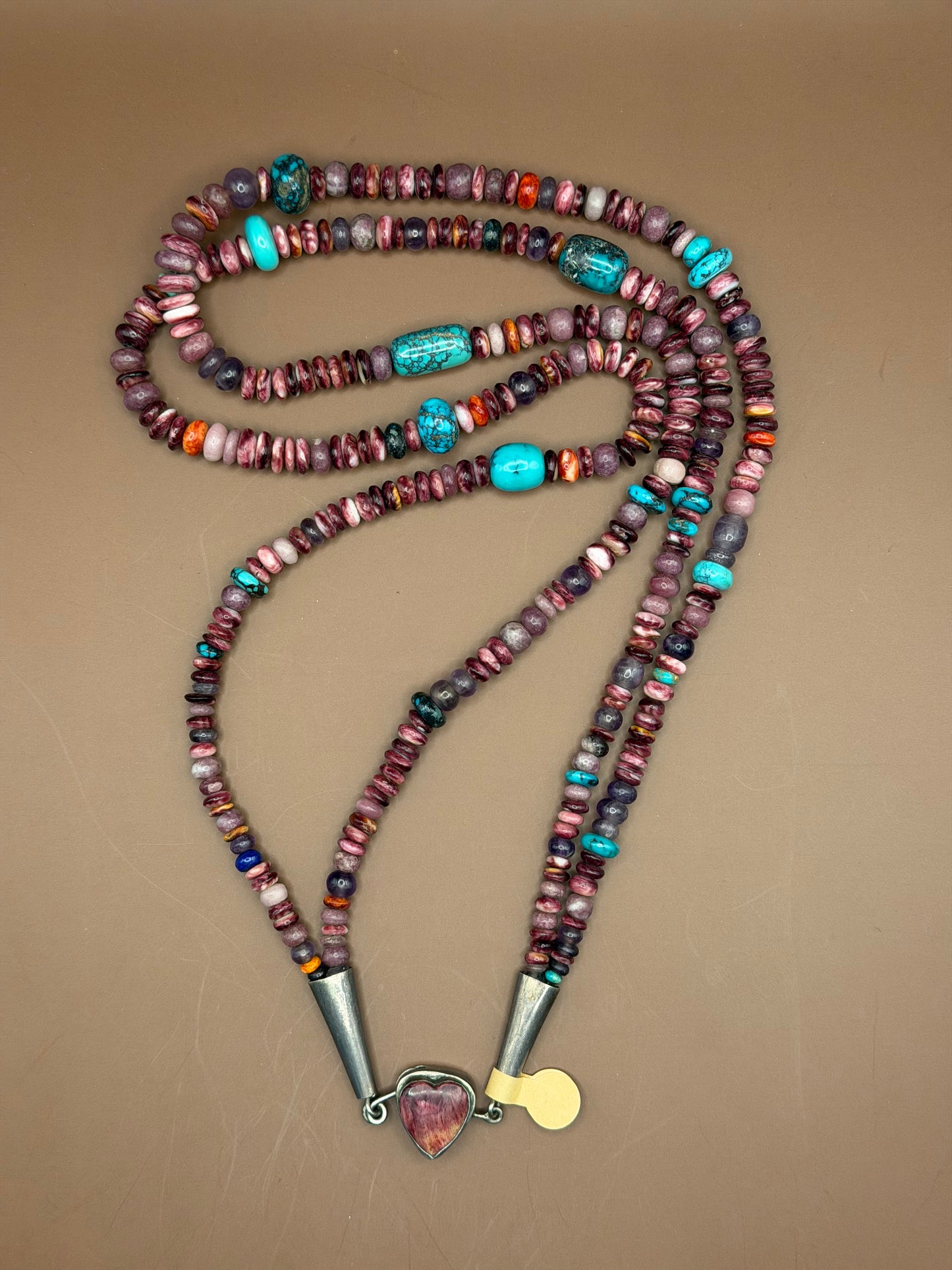 Multi-Strand Heishi Necklace with Heart Drop