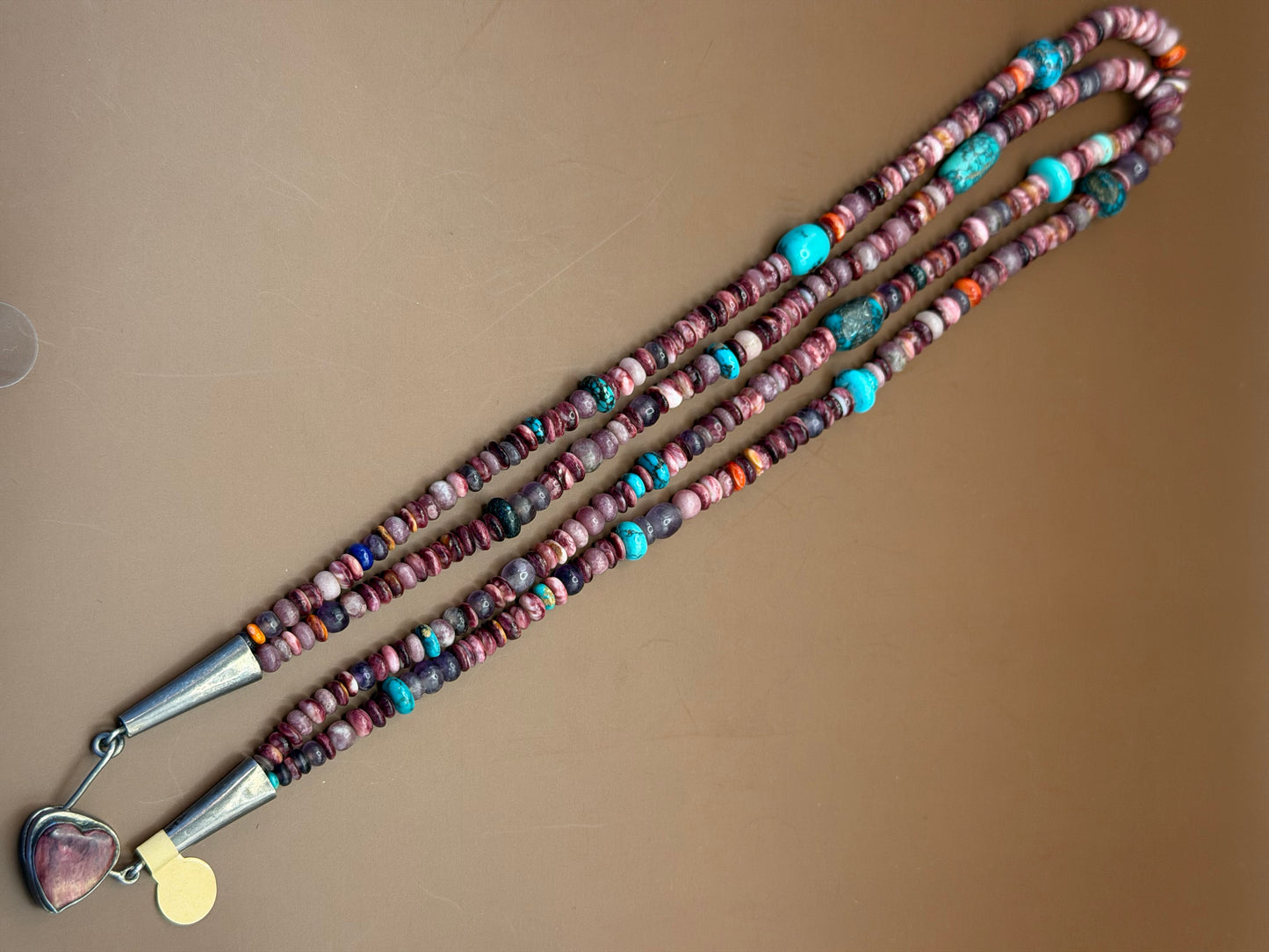 Multi-Strand Heishi Necklace with Heart Drop