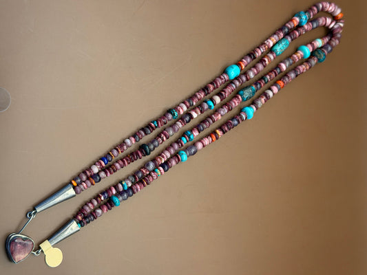 Multi-Strand Heishi Necklace with Heart Drop