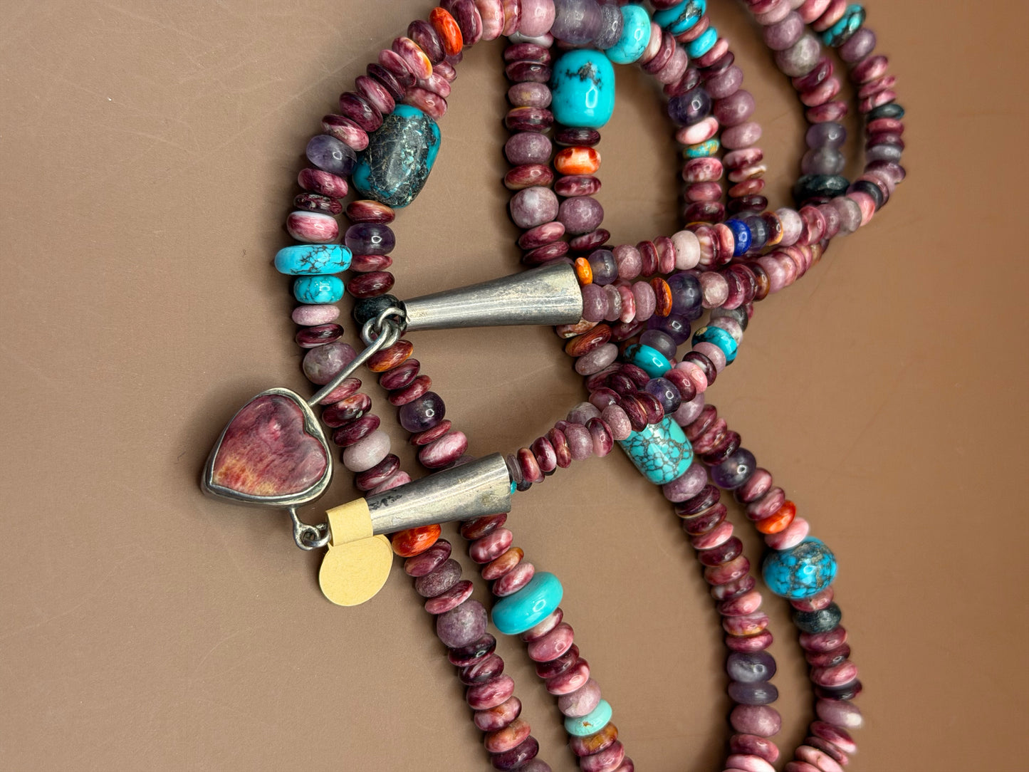 Multi-Strand Heishi Necklace with Heart Drop