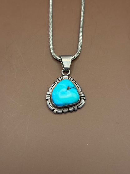 Turquoise Heart Pendant on Liquid Silver Chain