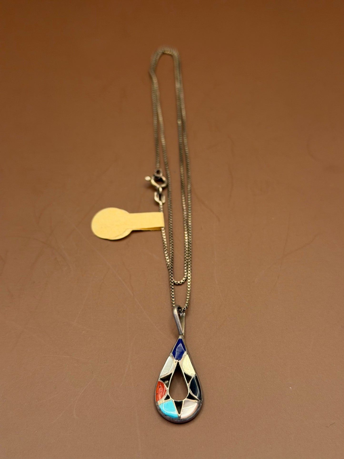 Teardrop Mosaic Inlay Pendant Necklace
