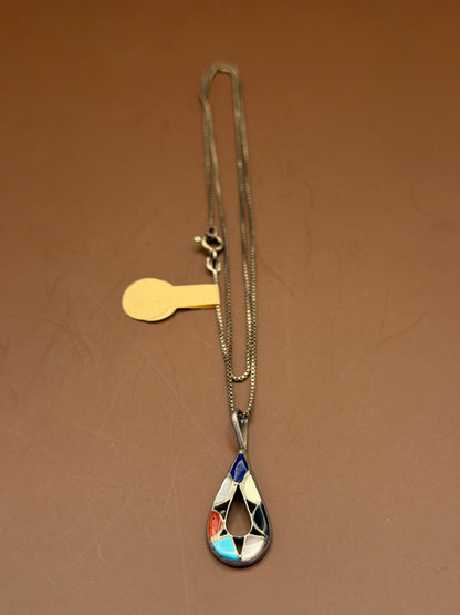 Teardrop Mosaic Inlay Pendant Necklace