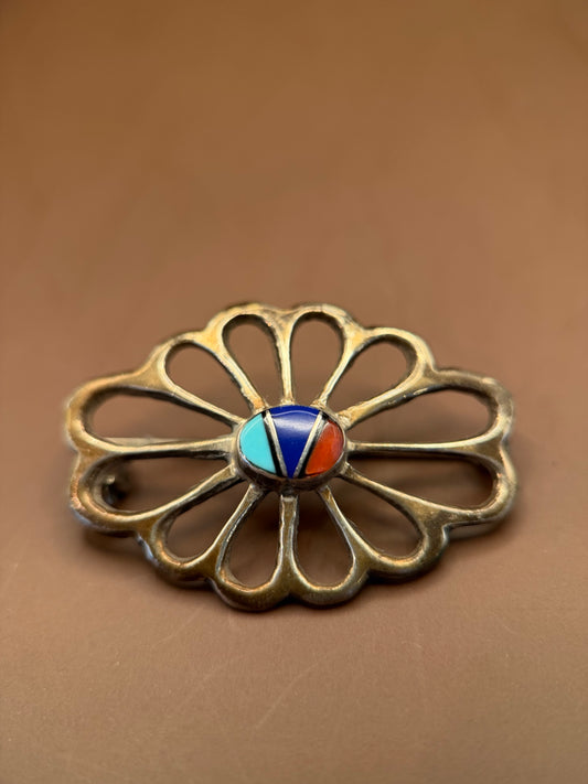 Arnold Maloney Turquoise, Lapis &amp; Coral Pin