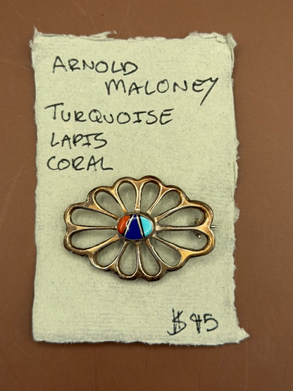 Arnold Maloney Turquoise, Lapis &amp; Coral Pin