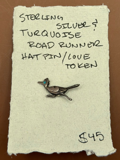 Sterling Turquoise Roadrunner Hat Pin