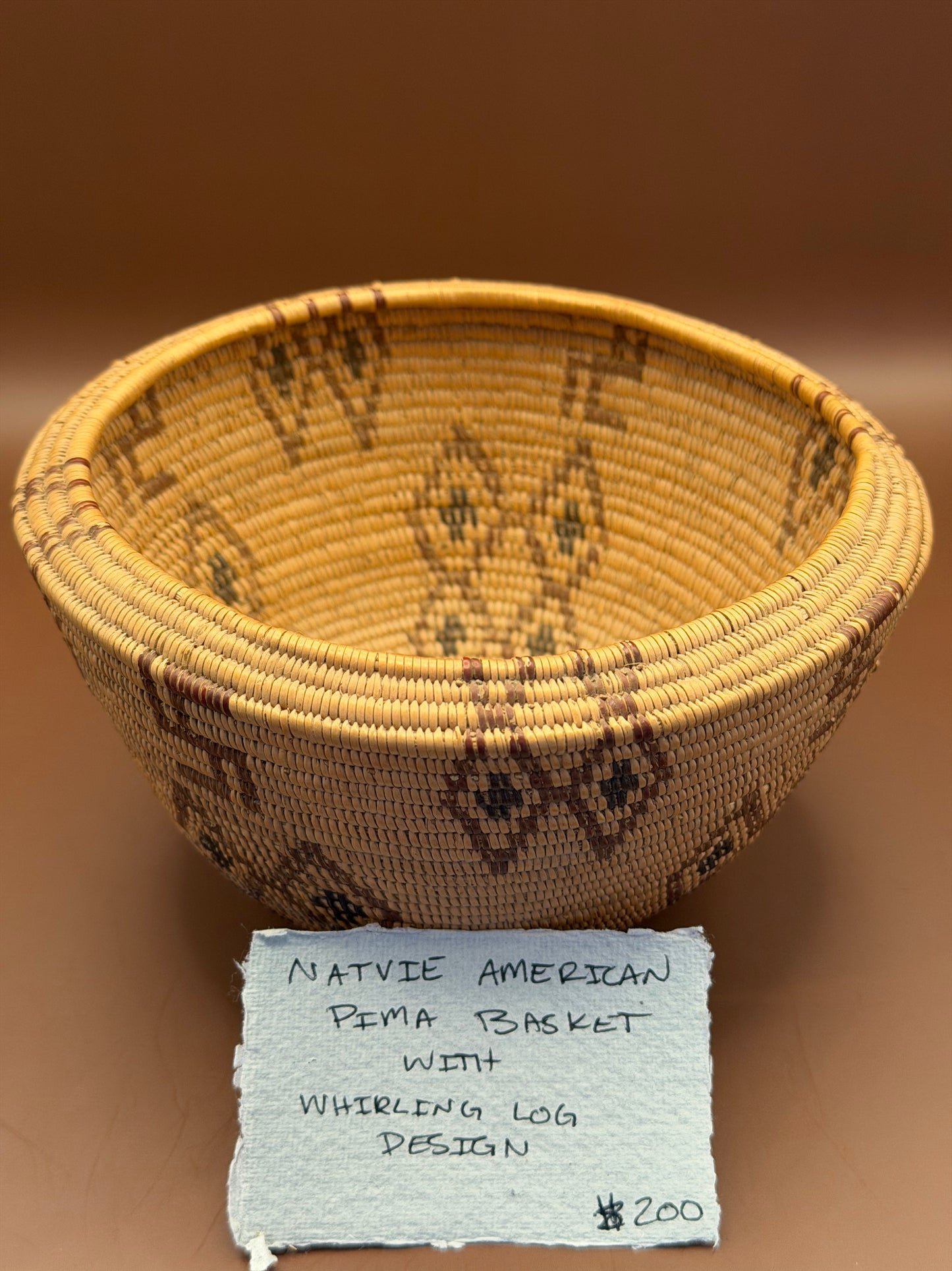 Native American Pima Basket, Whirling Log Design