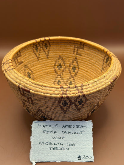 Native American Pima Basket, Whirling Log Design
