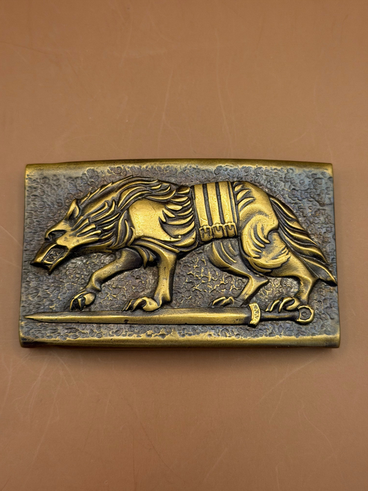 Bronze Relief Buckle, Wolf & Sword
