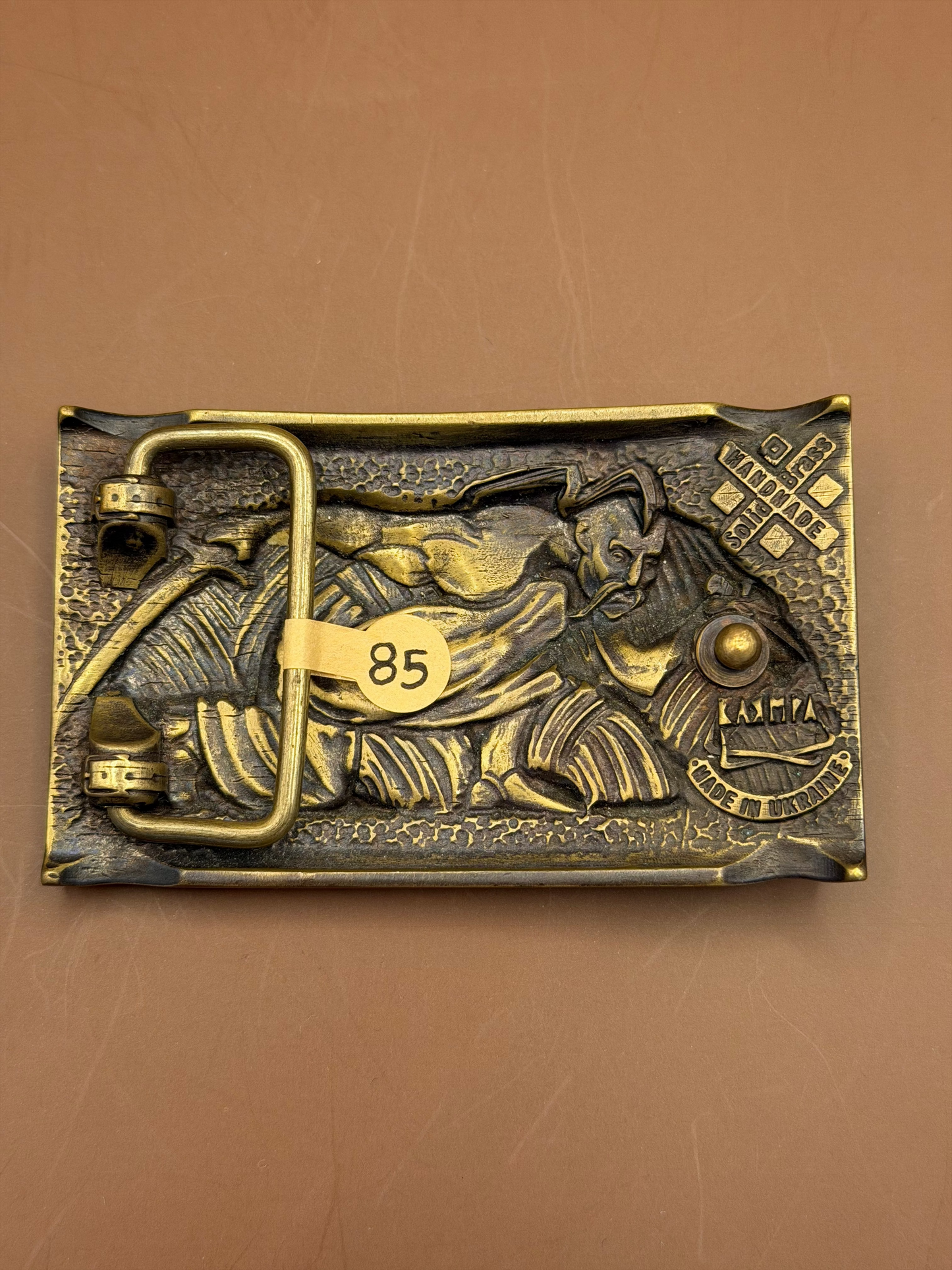 Bronze Relief Buckle, Wolf & Sword