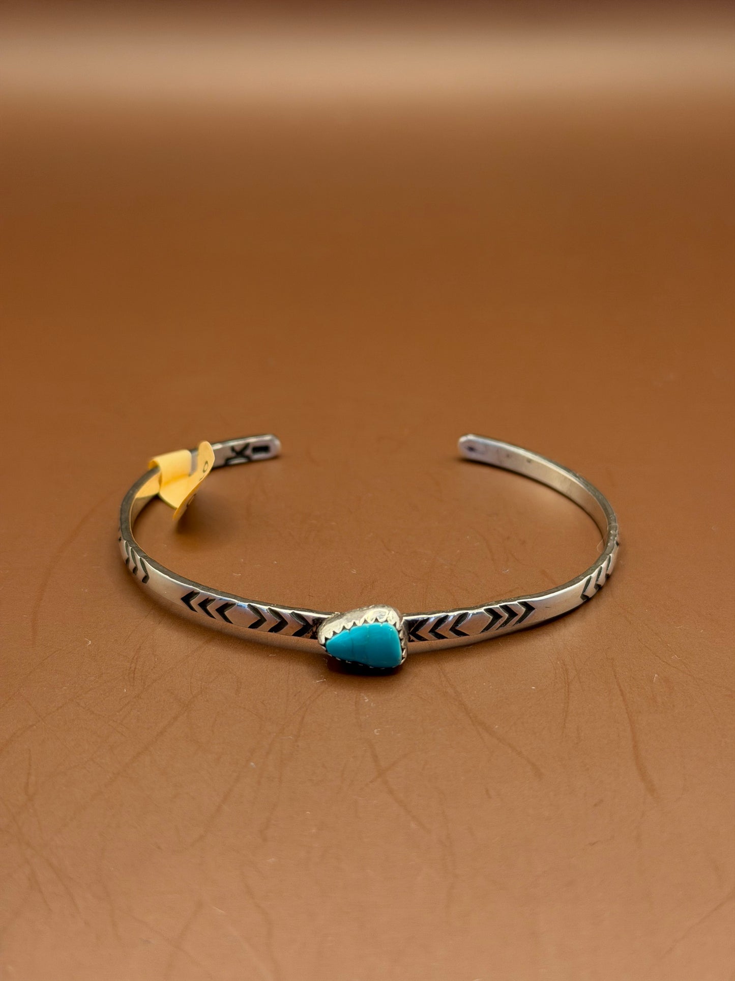 Stamped Arrow Cuff with Single Turquoise