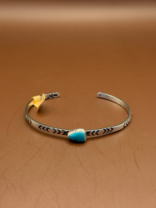 Stamped Arrow Cuff with Single Turquoise