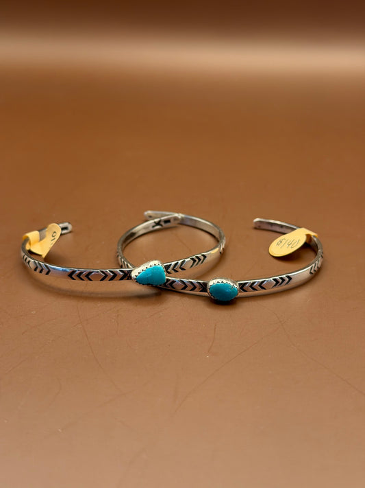 Stamped Arrow Cuff with Single Turquoise