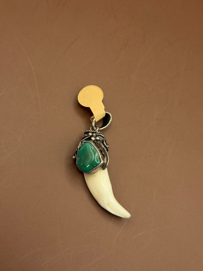 Bear Tooth Pendant with Green Stone Accent