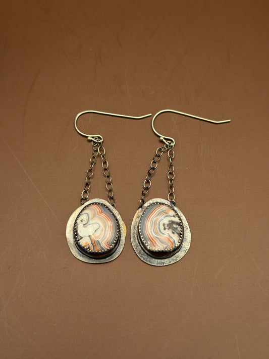 Agate Cabochon Dangle Earrings