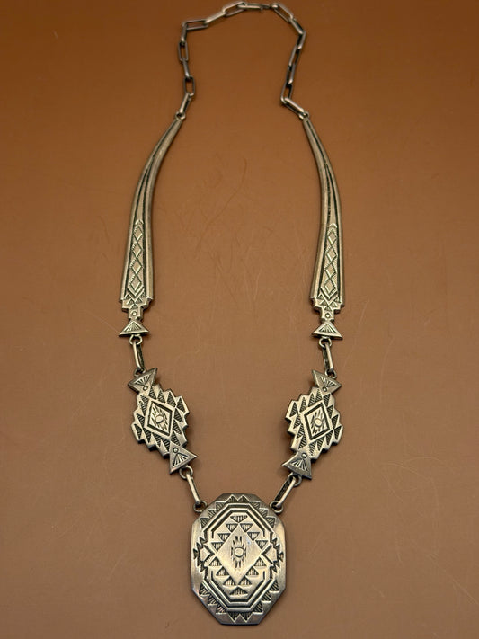 Stamped Concho Necklace, Signed Yamer