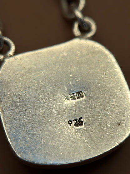 Square Turquoise Pendant Necklace, Sterling