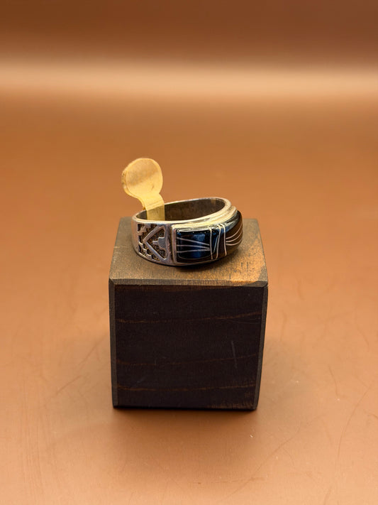 Silver Ring with Onyx, Size 13