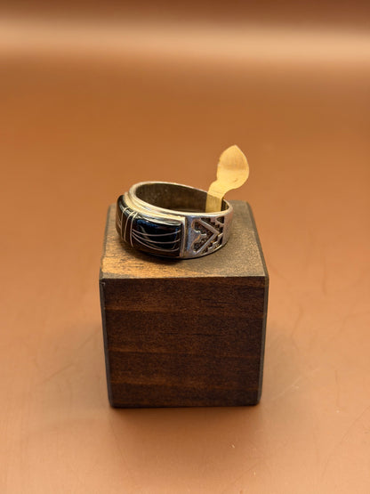 Silver Ring with Onyx, Size 13