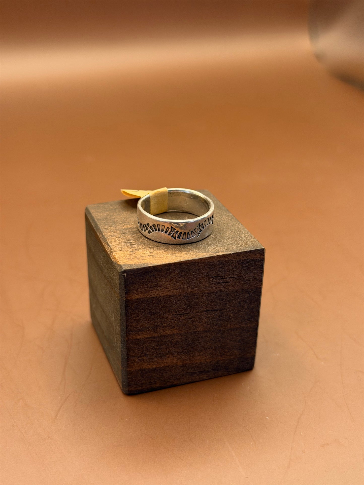Stamped Sterling Band, Southwestern Pattern, size 6.75