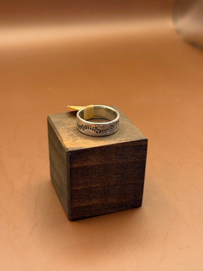 Stamped Sterling Band, Southwestern Pattern, size 6.75
