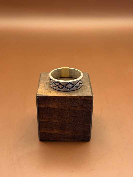 Stamped Sterling Band, Interlocking Chevron, size 10.75